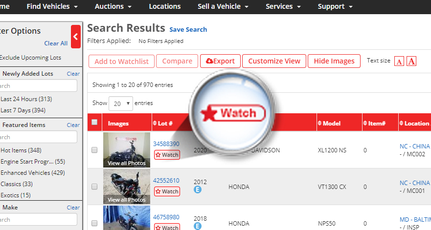Adding to your watchlist from Search Results